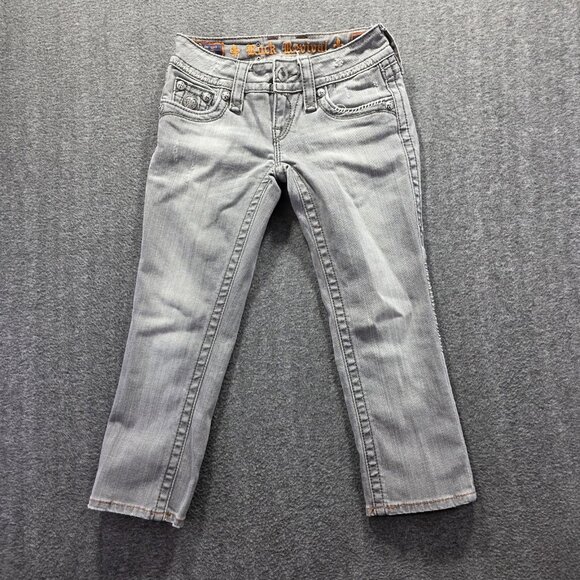 Rock Revival Denim Jeans Womens 24 Gray Celine Cropped Embellished Flap Pockets - Picture 2 of 9